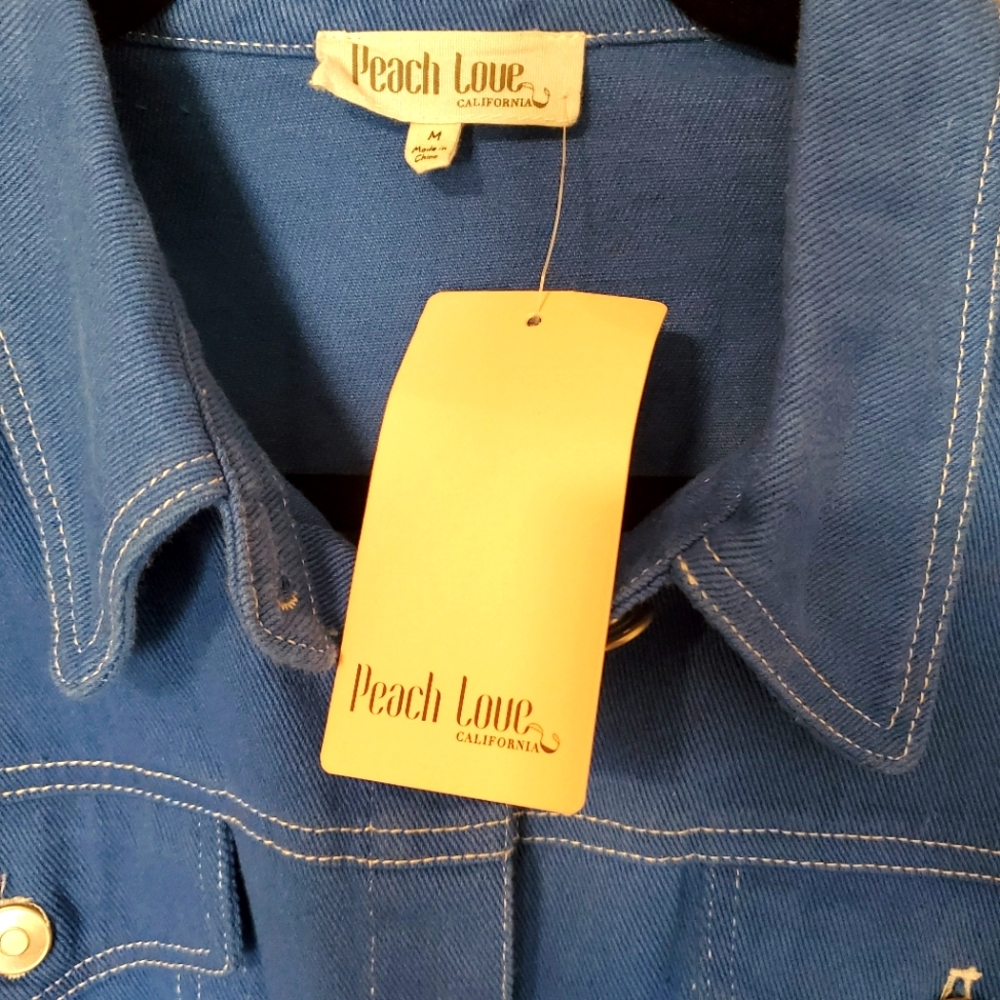 NEW Peach Love California Utility Blue Denim Jean Romper Jumpsuit Shorts Pockets - Picture 14 of 16